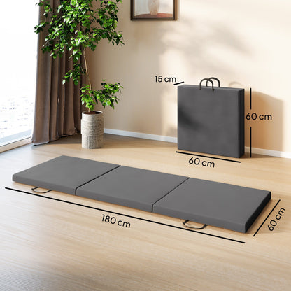 HOMCOM Gymnastics Mat, Tri-Fold Crash Exercise Pad, 6FT 2" Thick Foldable Workout Mat with Handles for Home Training, Grey