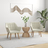 Set of 2 Accent Chair, Arm Chair with Slanted Back, Thick Padding and Rubber Wooden Legs for Living Room, Cream White