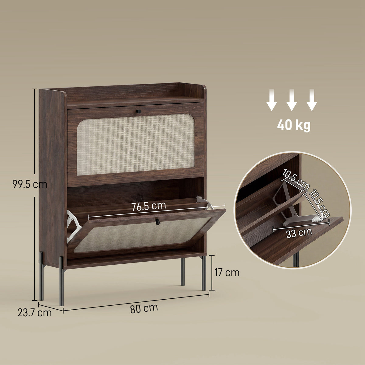 HOMCOM Shoe Cabinet with 2 Flip Drawers in Dark Brown