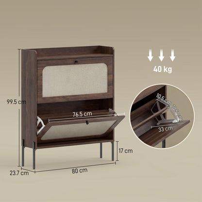 HOMCOM Shoe Cabinet with 2 Flip Drawers in Dark Brown
