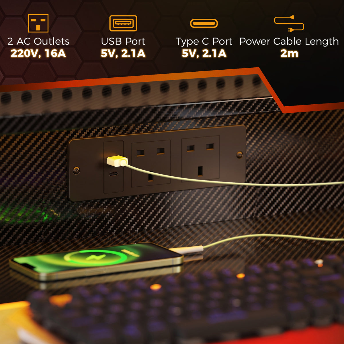 HOMCOM Two-Level LED Gaming Desk in Black