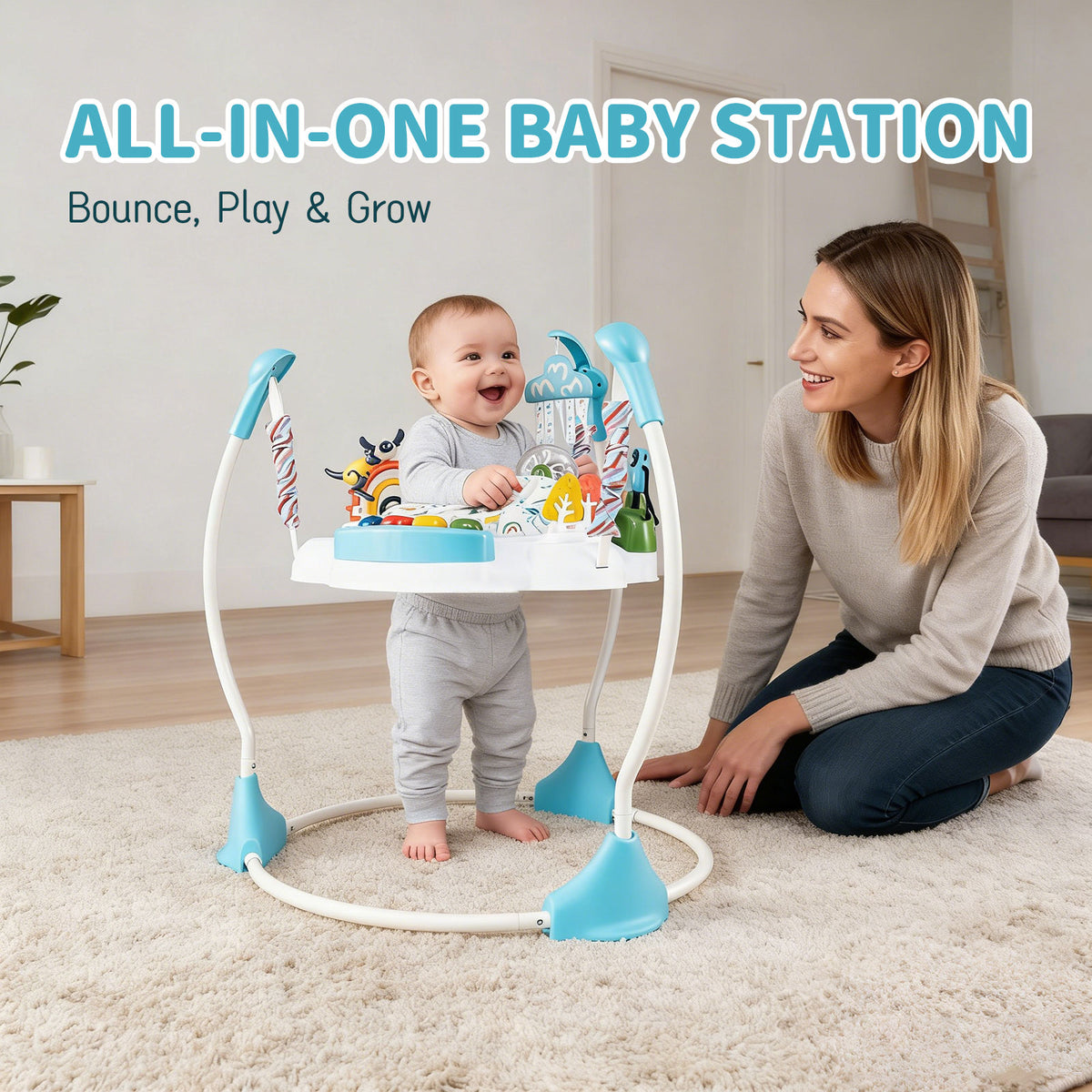 Baby Activity Center Baby Jumper and Bouncer with 6 Interactive Toys for Babies Age 6 Months +-Green