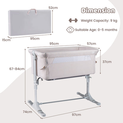 Baby Bassinet Crib Bedside Sleeper with Adjustable Height-Beige