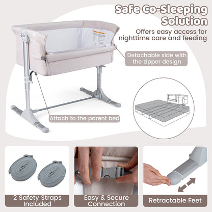 Baby Bassinet Crib Bedside Sleeper with Adjustable Height-Beige