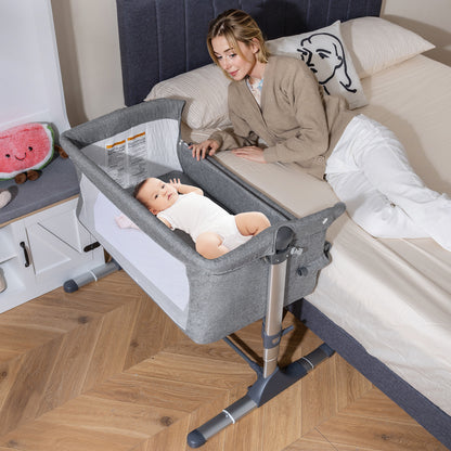 Baby Bassinet Crib Bedside Sleeper with Adjustable Height-Grey