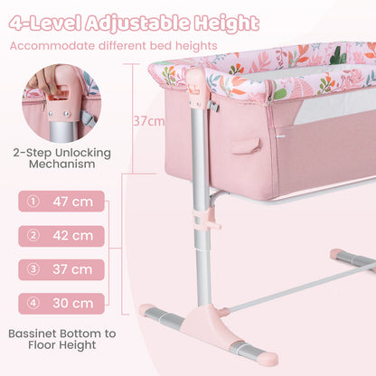 Baby Bassinet Crib Bedside Sleeper with Adjustable Height-Pink