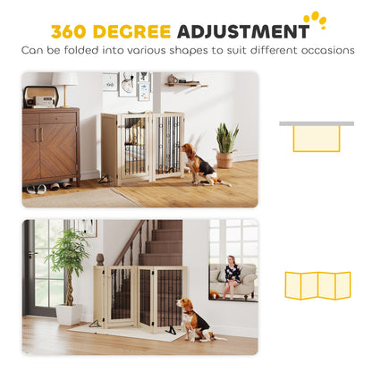 PawHut 4 Panel Freestanding Pet Gate in Oak