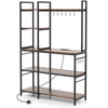 Bakers Rack with Power Outlets and 10 S-Shaped Hooks-Coffee