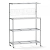 Bakers Rack on Wheels with Adjustable Shelves and Shelf Liner-Silver