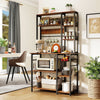 Bakers Rack with Power Outlet 9-Tier Microwave Stand with Wooden Open Shelves-Rustic Brown