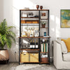 Bakers Rack with Power Outlet 9-Tier Microwave Stand with Wooden Open Shelves-Rustic Brown
