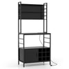 Bakers Rack with Power Outlet and Heavy-Duty Metal Frame-Black