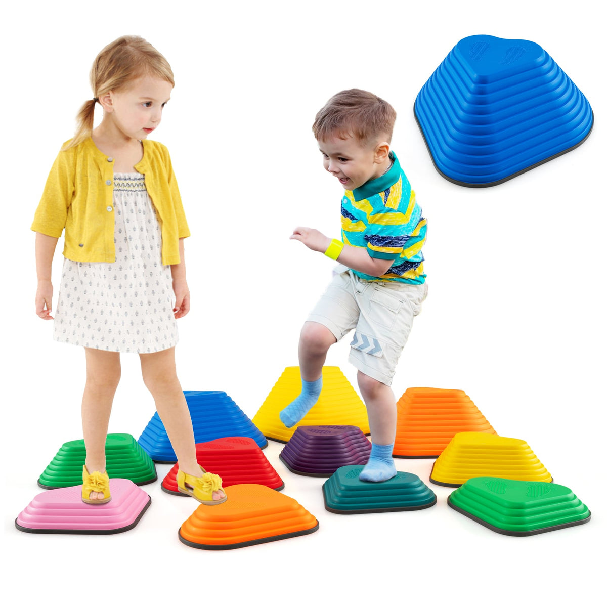 Set of 11 Kids Stepping Stones Balance Blocks in Multicolour