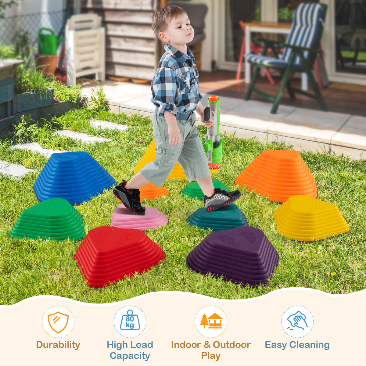 Set of 11 Kids Stepping Stones Balance Blocks in Multicolour