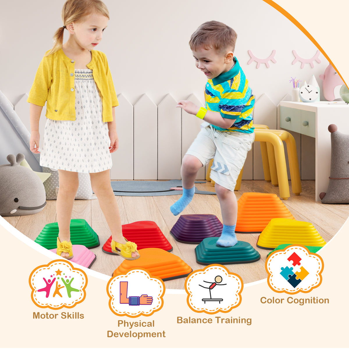 Set of 11 Kids Stepping Stones Balance Blocks in Multicolour