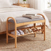 Bamboo Shoe Bench with Padded Cushion for Entrance Hallway-Grey