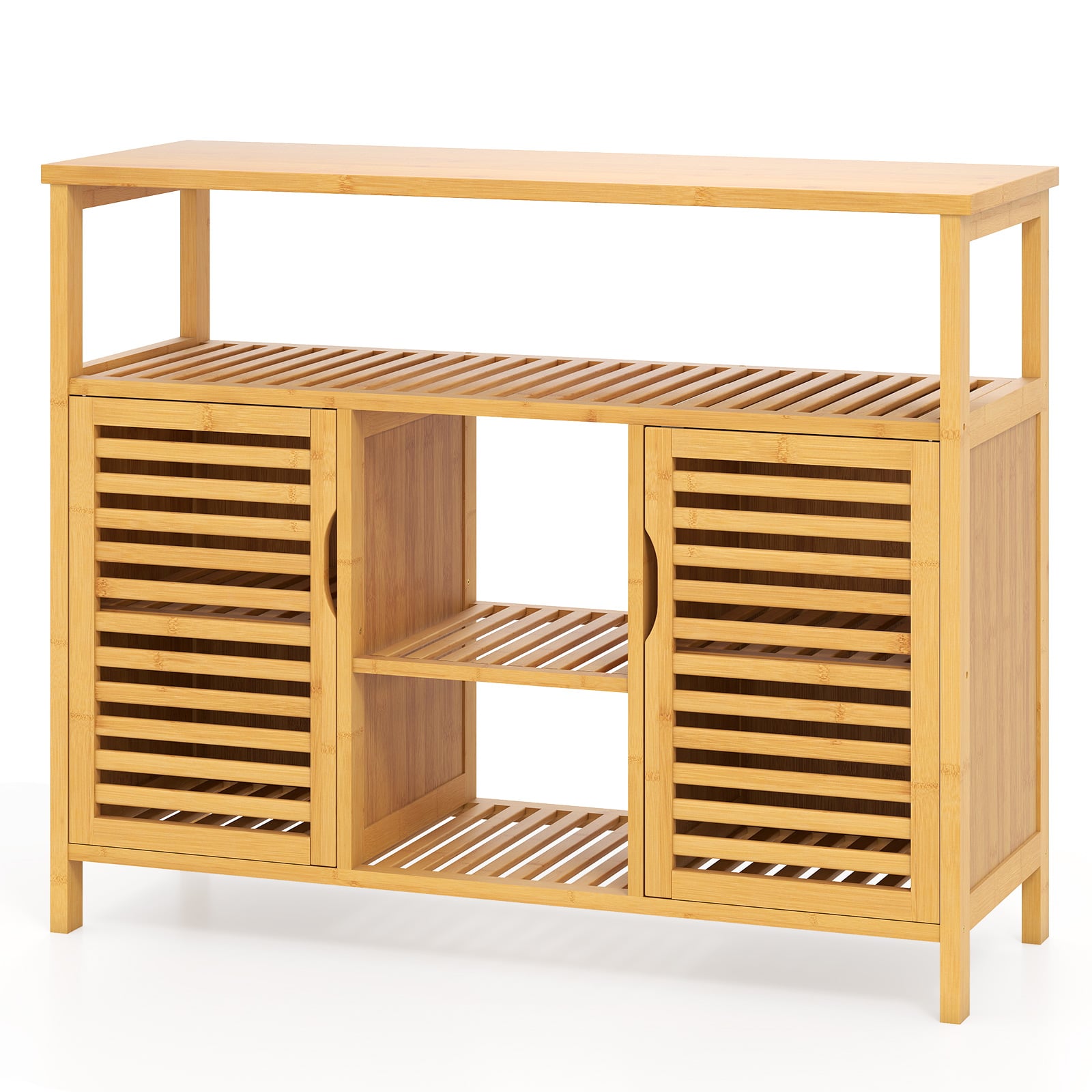 Bamboo Bathroom Cabinet 2-Door Storage Organizer with Shelves-Natural
