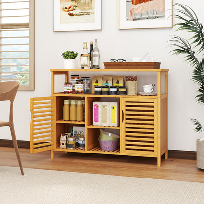 Bamboo Bathroom Cabinet 2-Door Storage Organizer with Shelves-Natural
