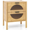 Bamboo Nightstand Mid-century Modern Bedside Table with 2 Storage Drawers-Natural
