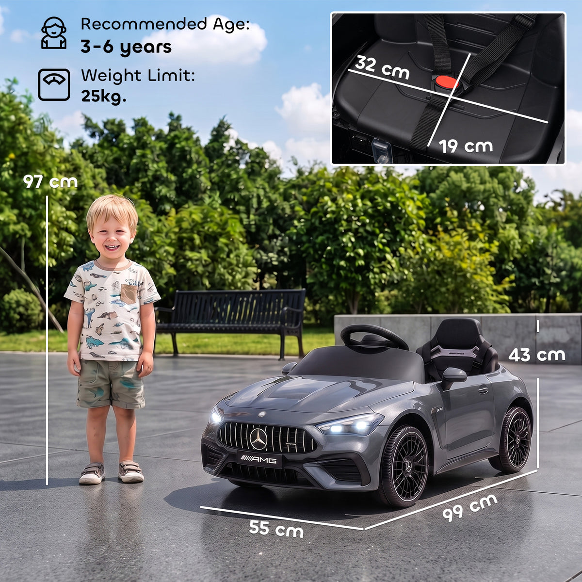 AIYAPLAY Licensed Mercedes AMG Kids Electric Car in Grey