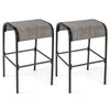 Metal Bar Height Bistro Stools Set of 2  with Curved Fabric Seat for Backyard Porch Poolside-Coffee