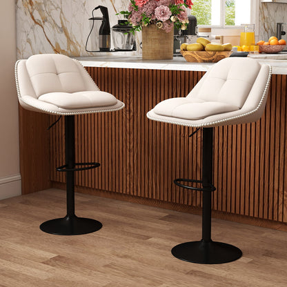 Bar Stools Set of 4 Modern Adjustable Chenille Upholstered Barstools-White