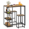3-Piece Bar Table Set 2 Person Dining Furniture Set with 2 Stools-Brown