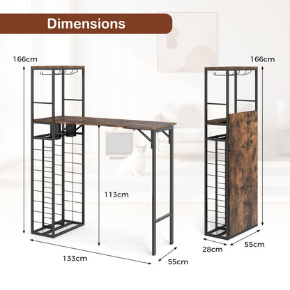 Bar Table with Foldable Tabletop for Dining Room and Living Room-Brown