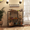 3-Tier Home Bar Unit with Stemware Racks and Storage Shelves-Rustic Brown