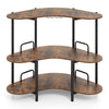 3-Tier Home Bar Unit with Stemware Racks and Storage Shelves-Rustic Brown