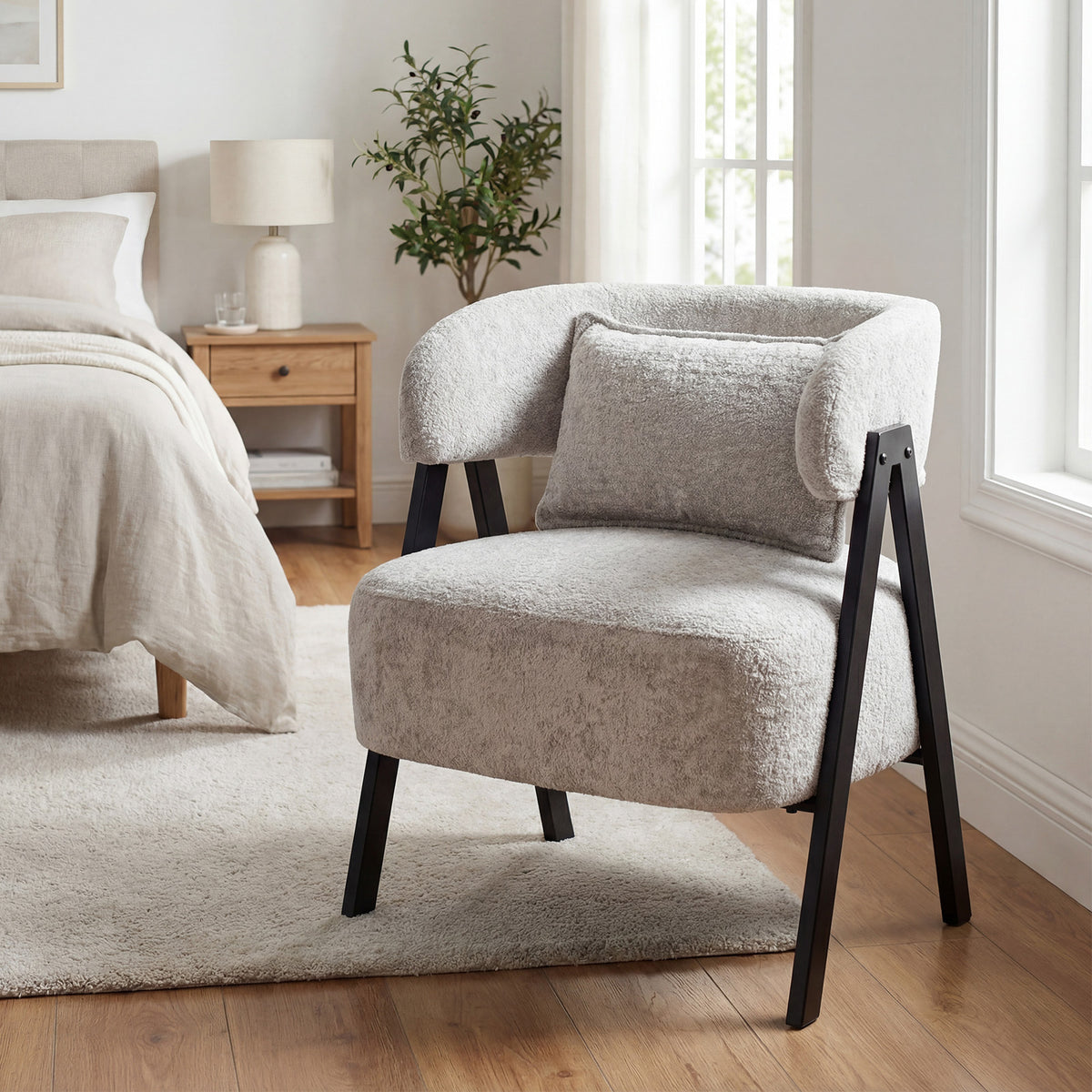 Barrel Accent Chair Upholstered Armchair with Lumbar Pillow-Grey