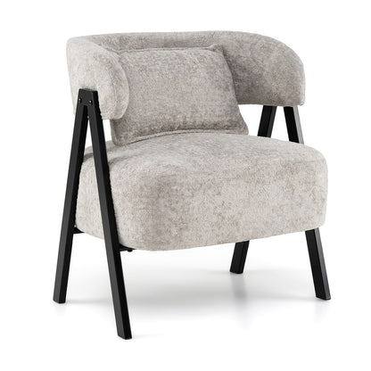Barrel Accent Chair Upholstered Armchair with Lumbar Pillow-Grey
