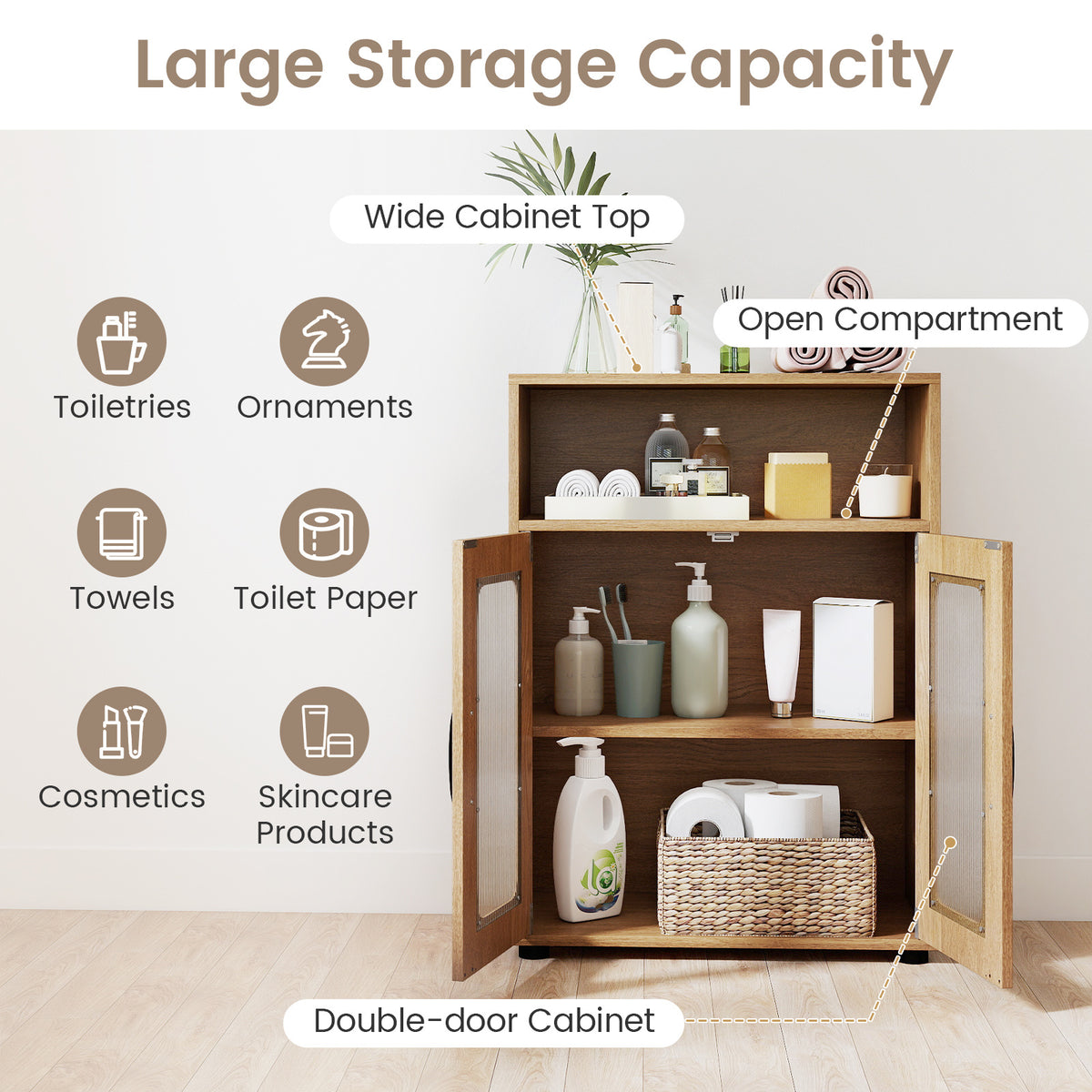 Bathroom Cabinet Set with 150 cm Tall Cabinet and 83 cm Floor Cabinet-Natural