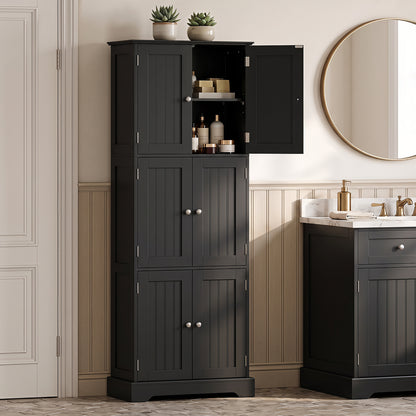 Bathroom Cabinet Set with 6-Door Tall Cabinet and 4-Drawer Cabinet-Black