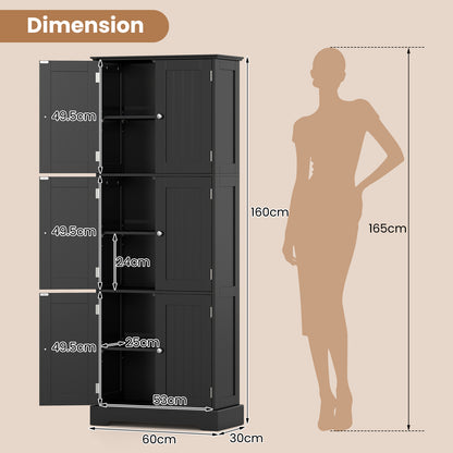 Bathroom Cabinet Set with 6-Door Tall Cabinet and 4-Drawer Cabinet-Black