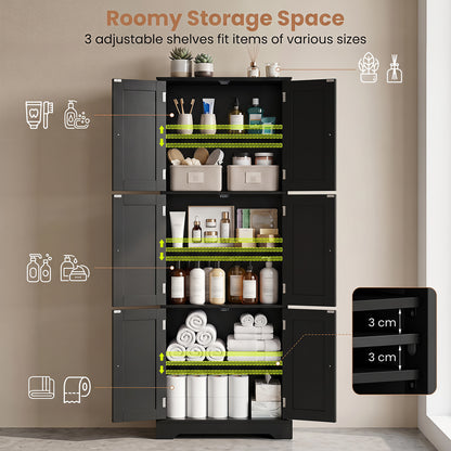 Bathroom Cabinet Set with 6-Door Tall Cabinet and 4-Drawer Cabinet-Black