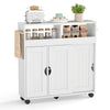 Bathroom Cabinet with Wheels Slim Side Storage Organizer with Adjustable Shelf and Towel Racks-White