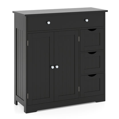 Bathroom Floor Cabinet and Large Storage Cabinet with 4 Drawers 2 Doors and Adjustable Shelf for Living Room-Black