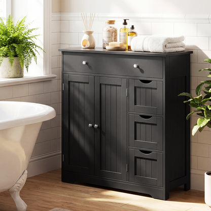 Bathroom Floor Cabinet and Large Storage Cabinet with 4 Drawers 2 Doors and Adjustable Shelf for Living Room-Black