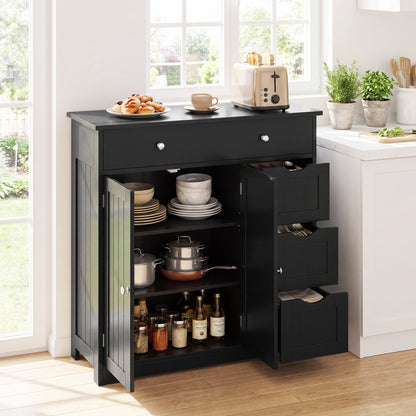 Bathroom Floor Cabinet and Large Storage Cabinet with 4 Drawers 2 Doors and Adjustable Shelf for Living Room-Black