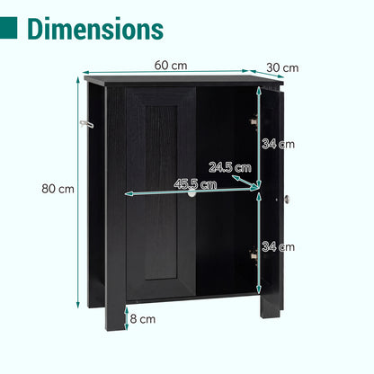 Bathroom Floor Cabinet with Double Doors Freestanding Wooden Storage-Black