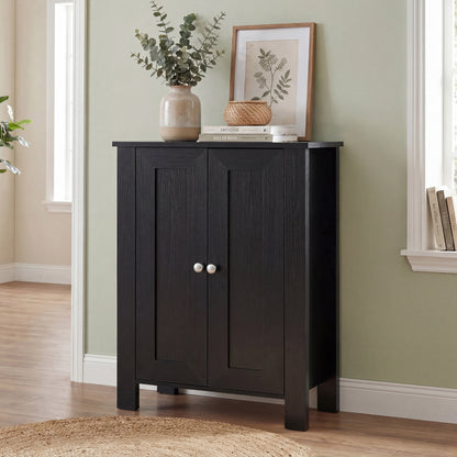 Bathroom Floor Cabinet with Double Doors Freestanding Wooden Storage-Black