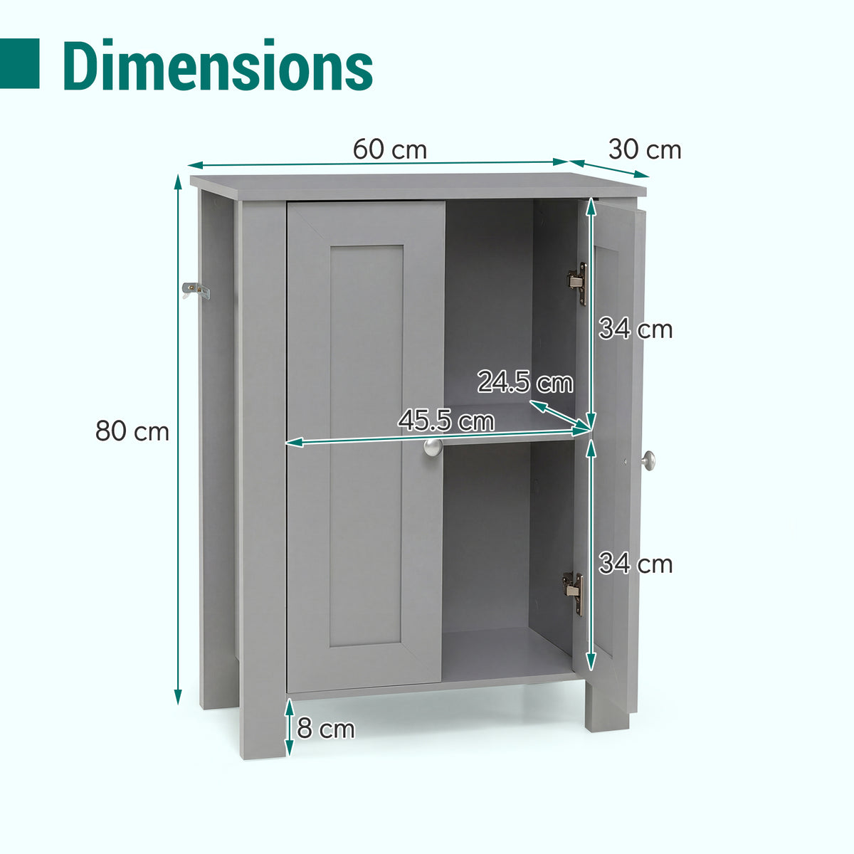 Bathroom Floor Cabinet with Double Doors Freestanding Wooden Storage-Grey
