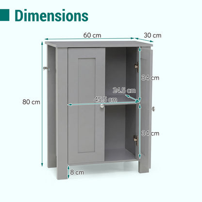 Bathroom Floor Cabinet with Double Doors Freestanding Wooden Storage-Grey