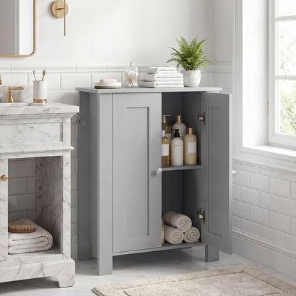 Bathroom Floor Cabinet with Double Doors Freestanding Wooden Storage-Grey