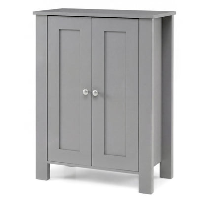 Bathroom Floor Cabinet with Double Doors Freestanding Wooden Storage-Grey
