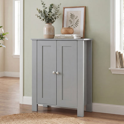 Bathroom Floor Cabinet with Double Doors Freestanding Wooden Storage-Grey