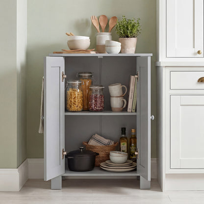 Bathroom Floor Cabinet with Double Doors Freestanding Wooden Storage-Grey