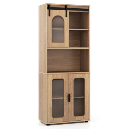 Bathroom Floor Cabinet with Shelves and Sliding Barn Door-Natural