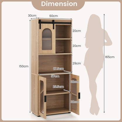 Bathroom Floor Cabinet with Shelves and Sliding Barn Door-Natural